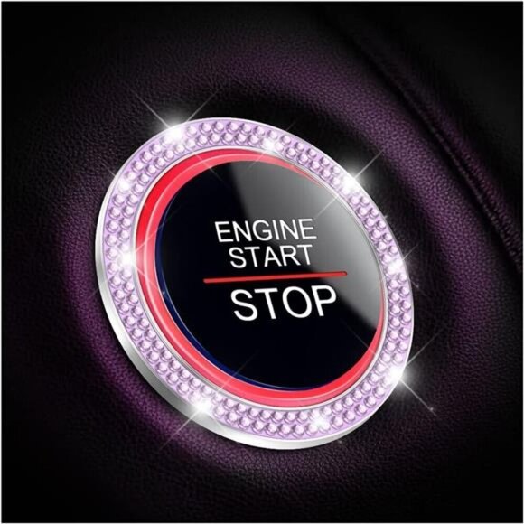 Purple Car Start Button Bling Rhinestone Diamond Engine Button Ring 2-Pack - Picture 1 of 7